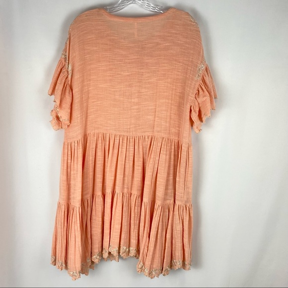 FREE PEOPLE MELON CAT Embroidered Tiered  Casual Mini Dress Size SP - Picture 5 of 11